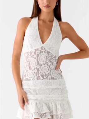 Peppermayo Alysha Halter Lace Mini Dress - Cream × 1
Cream / US 8